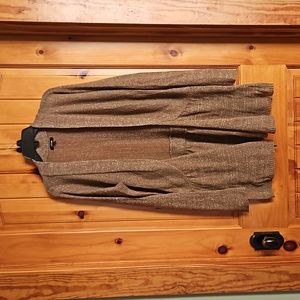 Brown/gold lightweight ruffle bottom cardigan. Size L